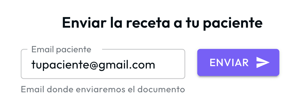 Campo de envío de órdenes médicas por correo en PaperMed
