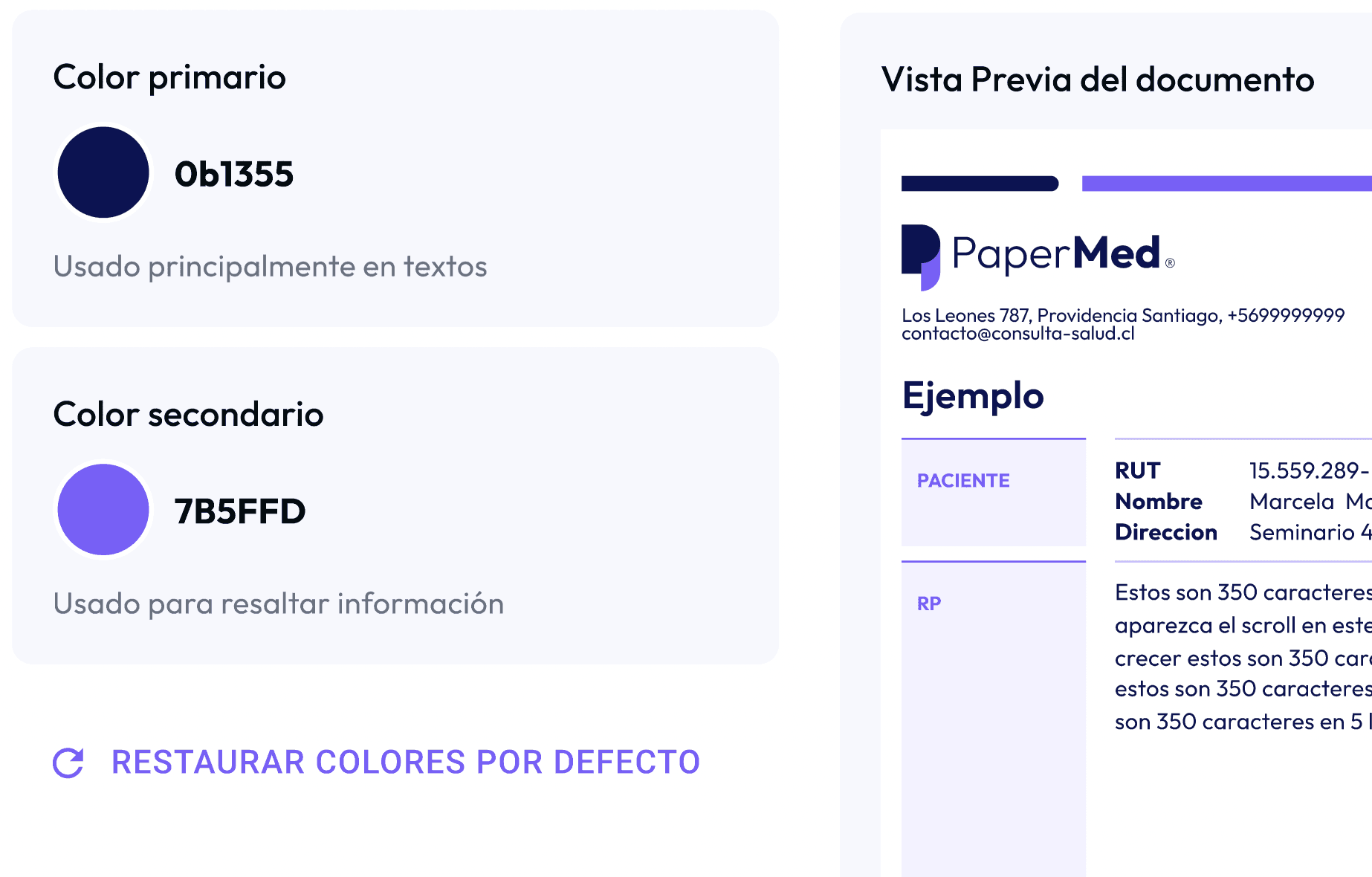 Personalización de colores para órdenes médicas